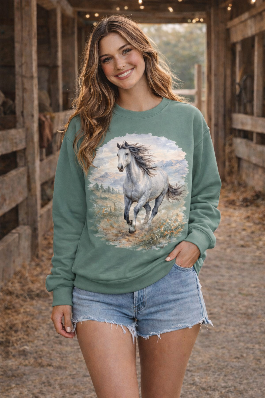 90s Retro Grey Horse Crewneck